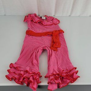 Oinkbaby Oink Baby Pink Red Ruffle Rhumba One Shoulder Jumper Romper 70s 18 m